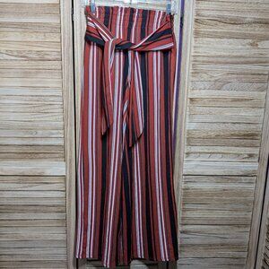 Ultra Flirt Striped Wide-Leg Pants with Tie Waist Size Small
